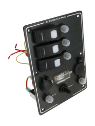 Панель бортового питания 3 переключателя, автоматы, разьём прикуривателя, розетка (AES121417A)